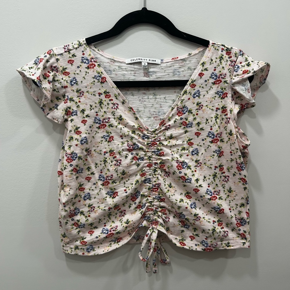 Celebrity Pink Floral V-Neck Crop Top